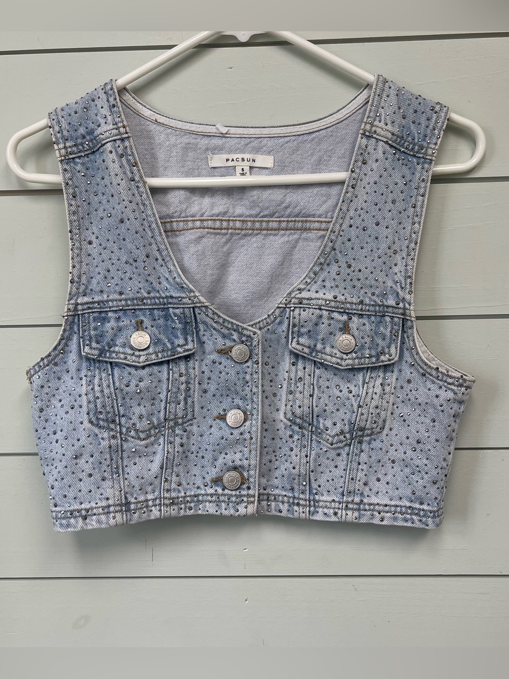 Pacsun sleeveless denim rhinestone vest women's size small